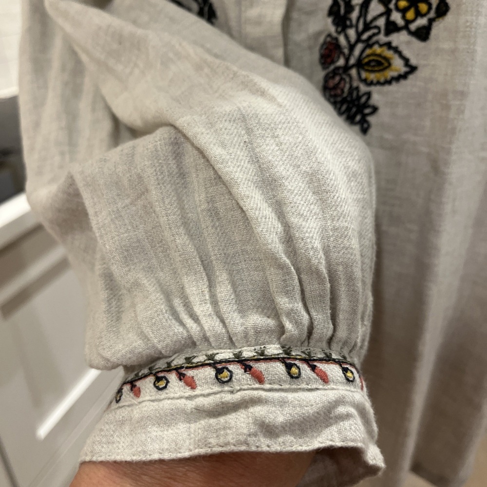 Max Studio Womens Embroidered Shirt Blouse Cotton Floral Prairie Cowgirl Boho LG - Picture 6 of 12